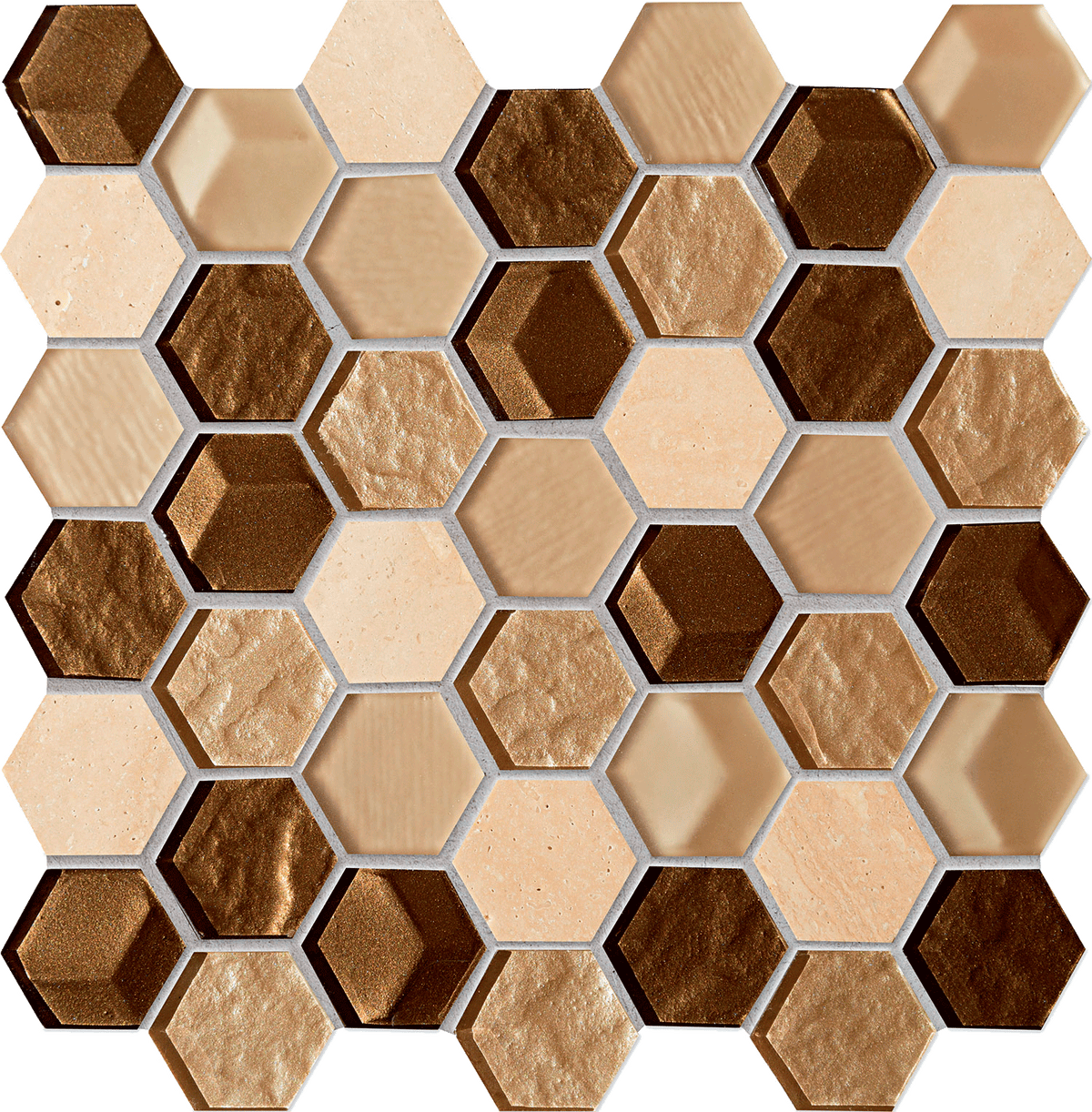 Wand Mosaik Drops stone brown hex 29,8x30 Gat.1